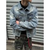 1506/Q8816夹克山庄0/P62秋冬蓝牛高盎司盐洗做旧牛仔夹克外套，男装夹克，星座1506