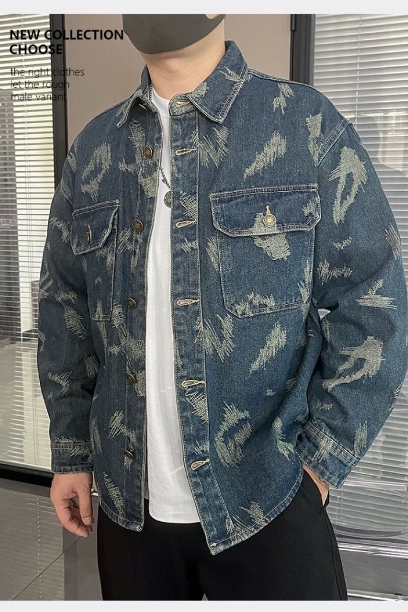 1506/Q2270/P61胖子牛仔衬衫男士提花长袖宽松加肥休闲夹克外套,男装衬衫,星座1506