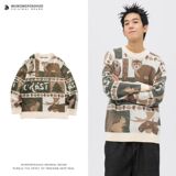 1506/QB0210/P44复古卡通图案毛衣男潮牌街头宽松情侣套头针织衫2，男装针织衫/毛衣，星座1506