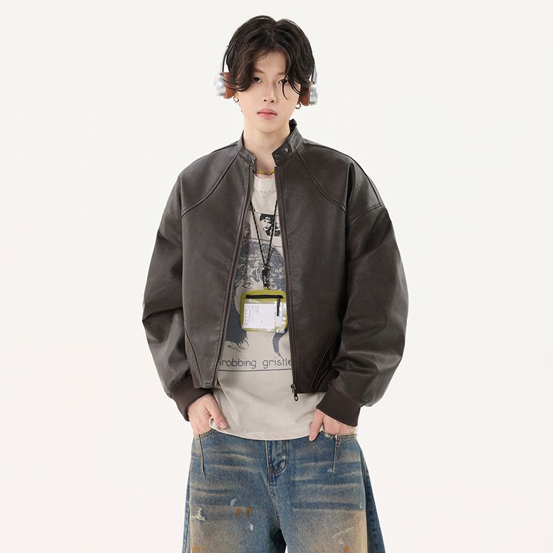 1506/QZSD040/P114黑色立领小皮衣外套男女早秋短款机车PU皮夹克1,男装皮衣,星座1506