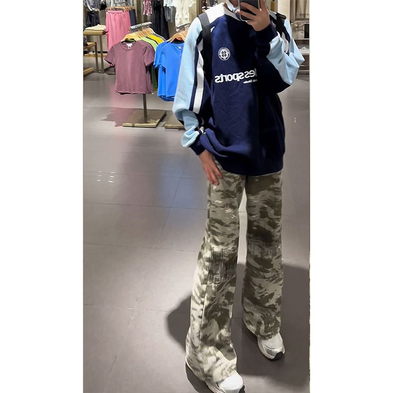 1506/QK620/P45迷彩工装裤男款秋牛仔裤高街vibe直筒弯刀微喇裤,男装牛仔裤,星座1506