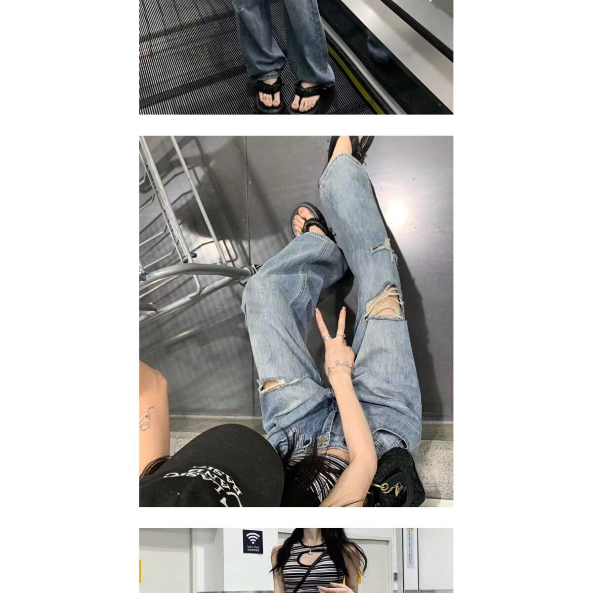 1506/Q302/P45复古破洞牛仔裤女夏高腰大码胖MM宽松拖地长裤子,男装牛仔裤,星座1506