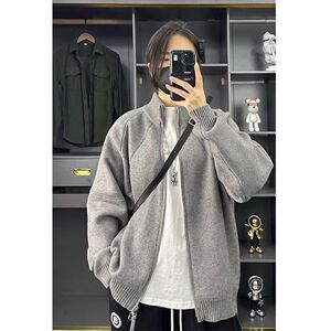 1506/ML1021/P62双拉链纯色百搭休闲宽松男士毛衣外套针织衫1图片