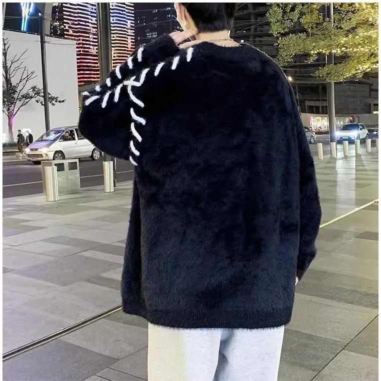 1506/QMY5120/P56复古宽松圆领毛衣潮牌设计感内搭打底衫,男装T恤,星座1506