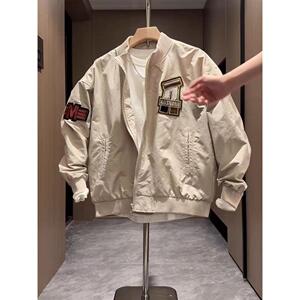 1506/Q76480/P64男士潮牌刺绣字母立领夹克外套宽松情侣款棒球服图片