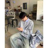 1506/QY66240/P49潮牌港风拼色长袖Polo衫男刺绣宽松半拉链卫衣潮，男装Polo衫，星座1506