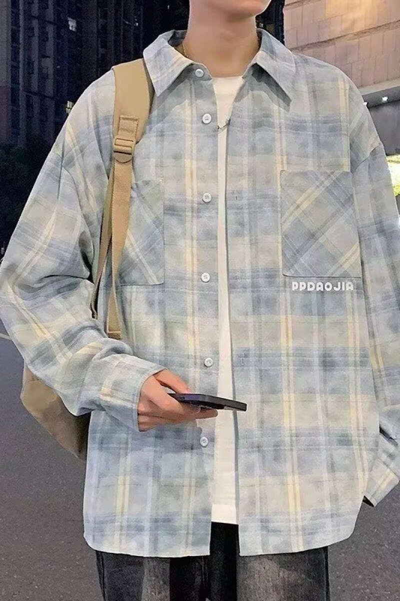 1506/QC420/P42格子长袖衬衫男款秋季美式衬衣宽松休闲工装外套图片