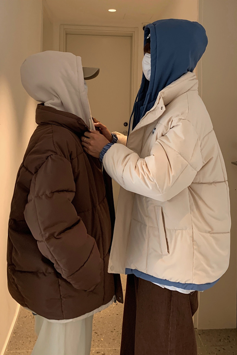 1506/2301/P75字母假两件冬季加厚连帽大码cityboy男女面包服外套,女装短外套,星座1506