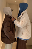 1506/2301/P75字母假两件冬季加厚连帽大码cityboy男女面包服外套，女装短外套，星座1506