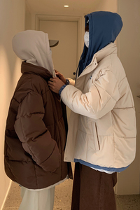 1506/2301/P75字母假两件冬季加厚连帽大码cityboy男女面包服外套图片