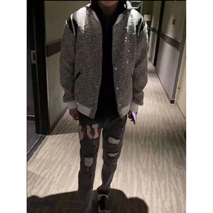 1506/Q77520/P56小香风针织开衫卫衣男秋条纹美式复古夹克外套图片