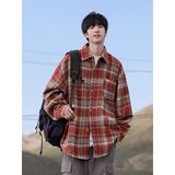 1506/QCS3180/P49复古格子衬衫男女潮长袖衬衣2025休闲外套，男装衬衫，星座1506