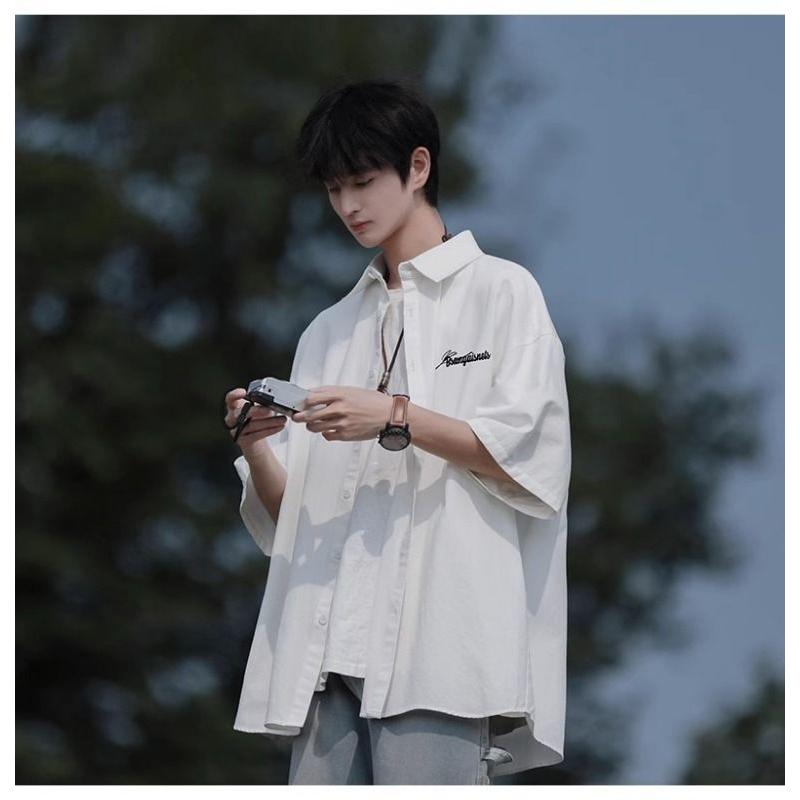 1506/Q91820/P34日系少年感白色衬衫短袖夏季宽松半袖男生衬衣服，男装T恤，星座1506