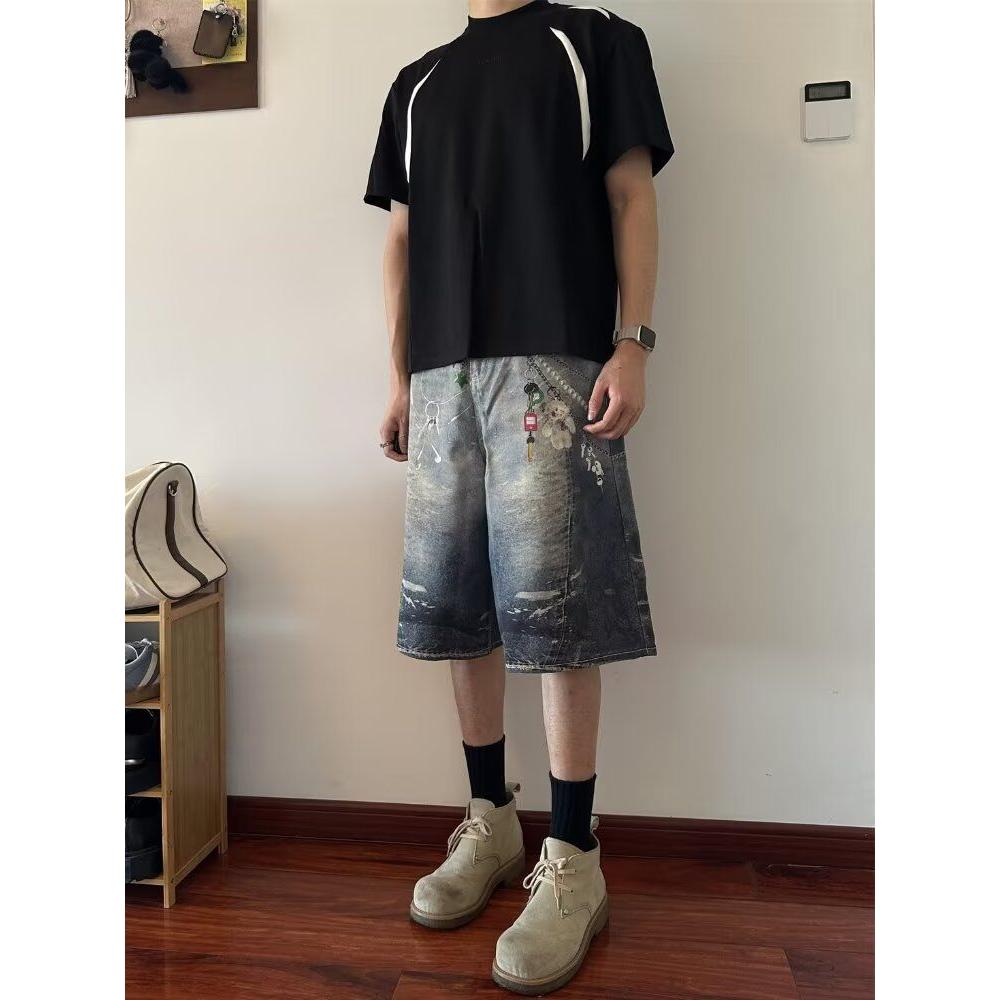 1506/Q318/P39高街美式小众黑色复古高级休闲夏季潮牌短袖男T恤,男装T恤,星座1506