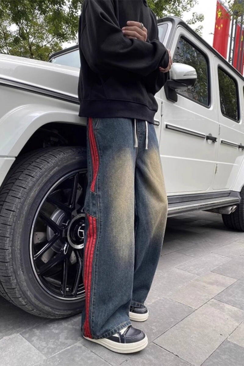 1506/QY6010/P46美式复古高街牛仔裤男秋冬三道杠设计感裤子,男装牛仔裤,星座1506