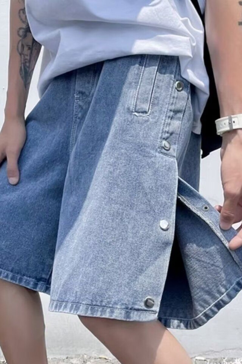 1506/Q304/P42排扣牛仔短裤男潮牌ins五分裤夏外穿薄款阔腿裤子,男装牛仔裤,星座1506