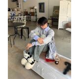 1506/QY66240/P49潮牌港风拼色长袖Polo衫男刺绣宽松半拉链卫衣潮，男装Polo衫，星座1506