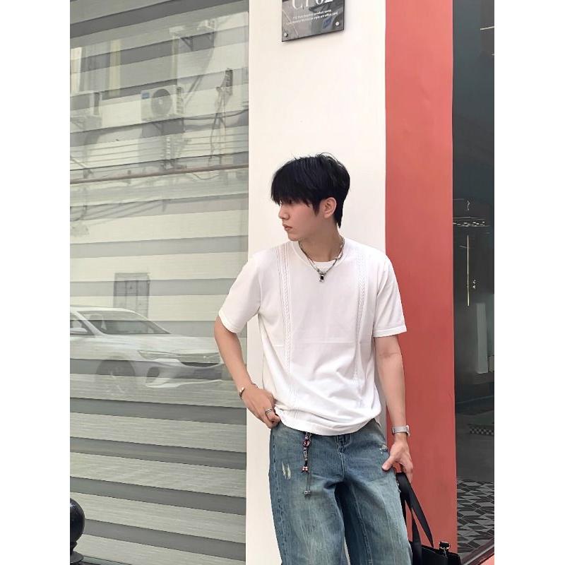 1506/Q210/P53新贵老钱风冰爽编织圆领针织短袖T恤男女夏季凉感图片