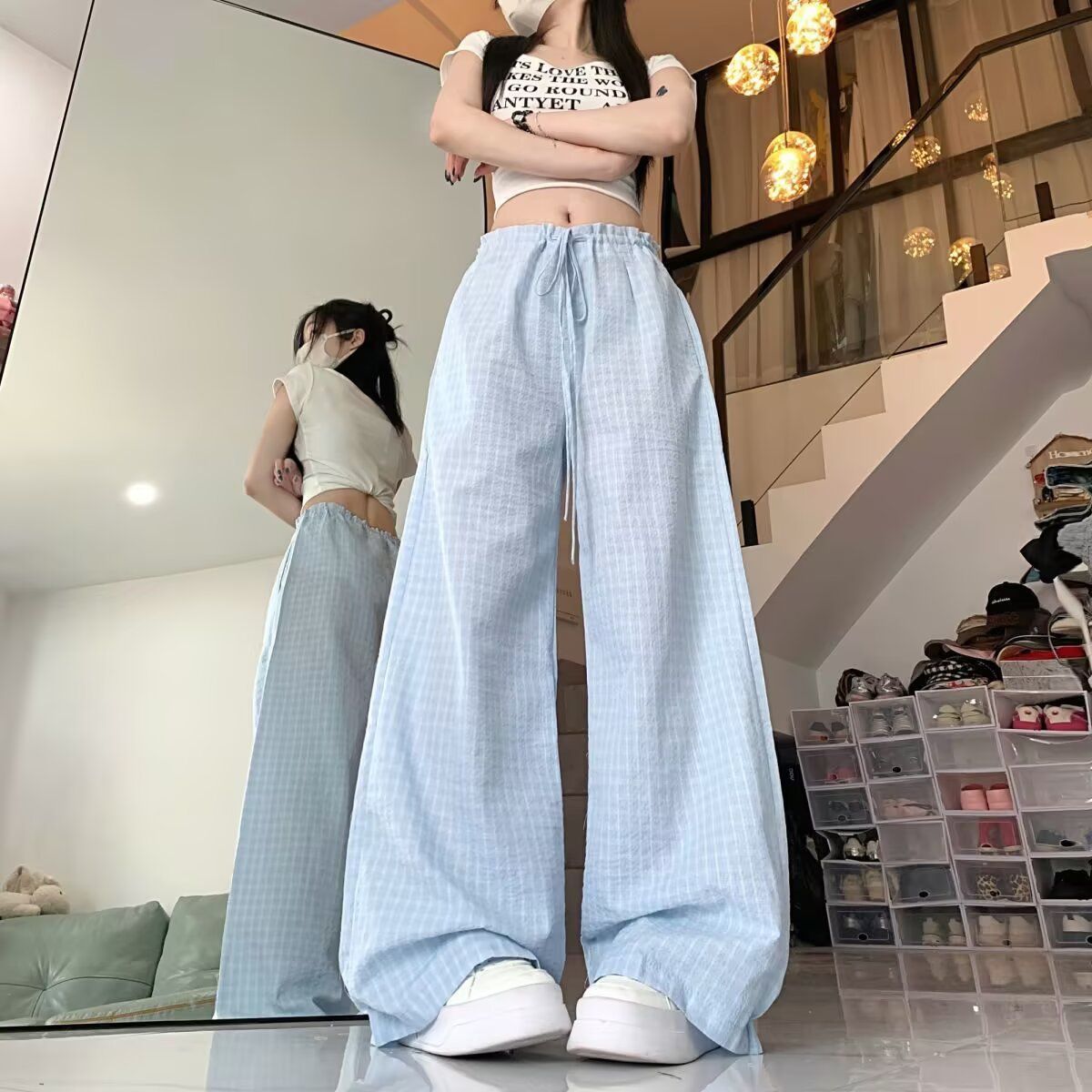 1506/QA80390/P46休闲裤男百搭裤子夏季薄款坠感阔腿拖地长裤,男装休闲裤,星座1506
