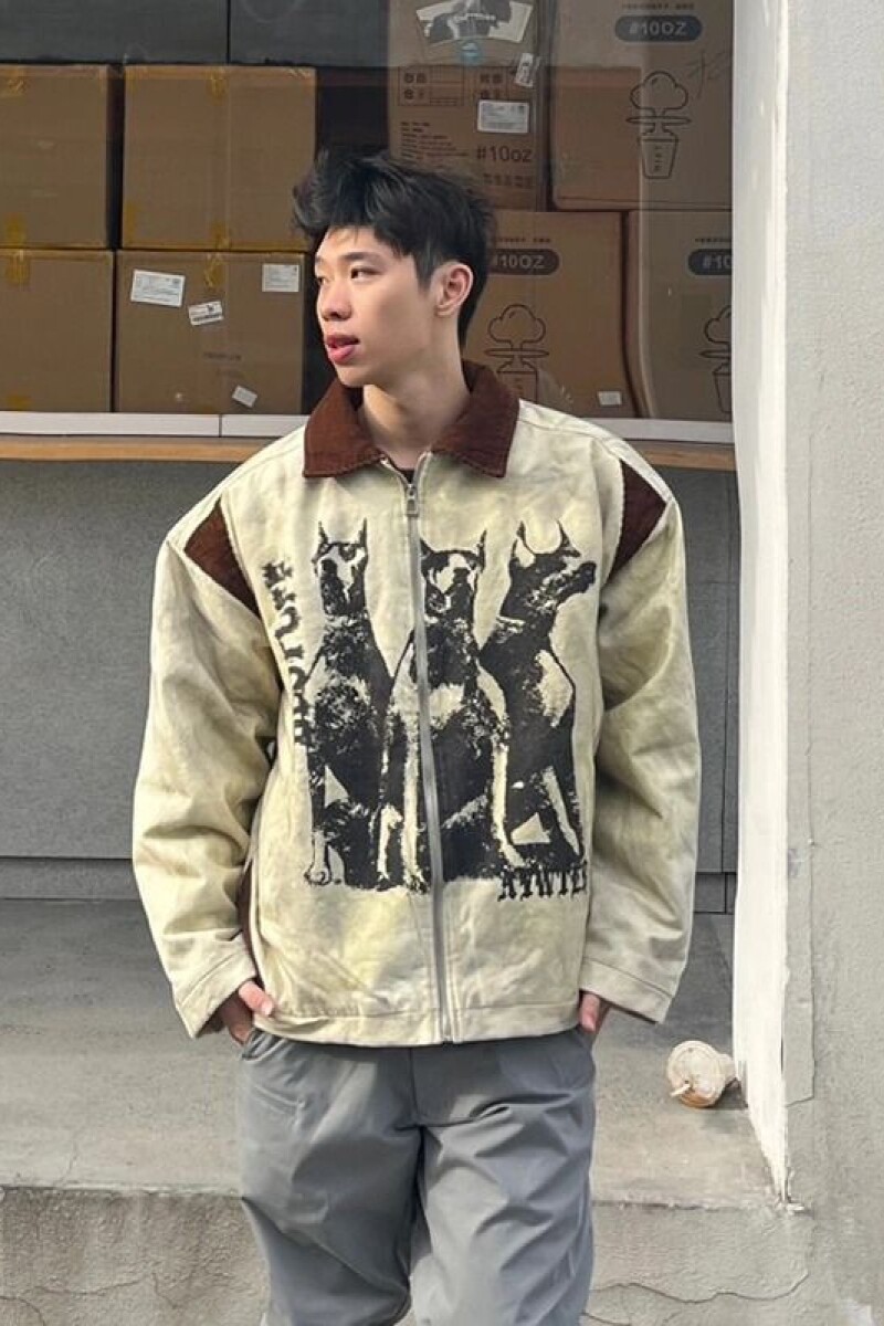 1506/Q6120/P68做旧废土风工装外套男款秋潮宽松扎染印花情侣夹克,男装夹克,星座1506