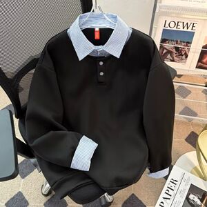 1506/Q13190/P46翻领卫衣男款潮流长袖打底衫无帽套头上衣1图片