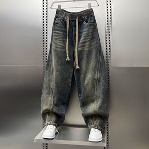 1506/QT12310/P52新款牛仔裤大码加肥做旧男装休闲裤子老爹裤长裤图片