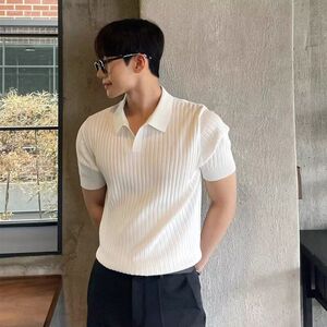1506/QM8220/P40冰丝针织衫男海鸥领修身短袖卫衣凉感透气polo衫图片