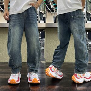 1506/QK8330/P62秋冬加绒加厚高街潮牌拼接牛仔裤男1图片