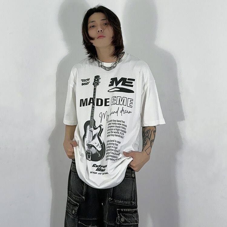1506/Q203/P40摇滚吉他短袖T恤男女夏季休闲百搭印花情侣装上图片