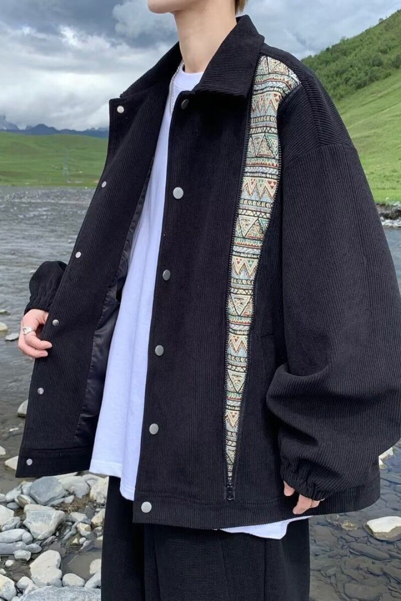 1506/Q8100/P58拼接灯芯绒外套秋季潮痞帅复古休闲宽松翻领夹克1,男装夹克,星座1506