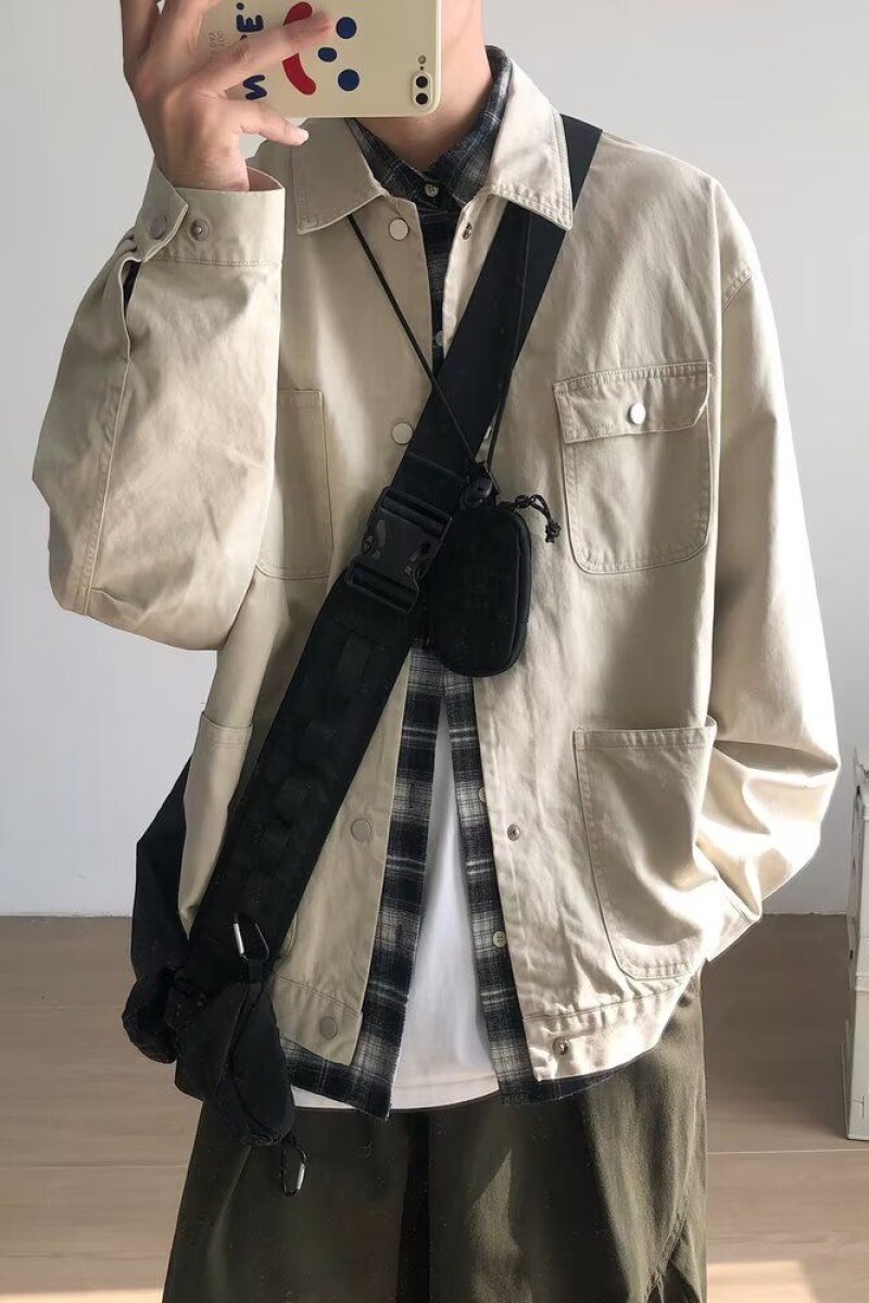 1506/QCK10/P70复古棉质翻领四袋工装夹克宽松休闲百搭廓形外套1,男装夹克,星座1506