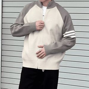 1506/QLD750/P54轻熟男士春秋季新针织开衫韩系条纹休闲毛衣外套3图片