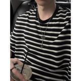 1506/Q295/P38黑白条纹短袖t恤男生夏季重磅潮牌宽松中袖体恤T，男装T恤，星座1506