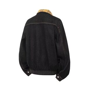 1506/Q25700/P70情侣美式拼接格子假两件夹克外套翻领开衫图片