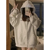 1506/QJ6090/P53大码女装拉链连帽卫衣秋冬宽松显瘦百搭刺绣外套1，女装大码女装，星座1506