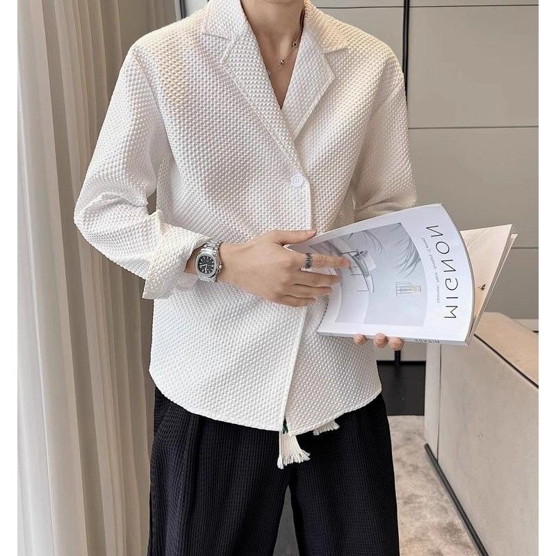 1506/QC170/P43长袖华夫格西服领衬衣暗格纹高级感衬衫2025年,男装西服,星座1506
