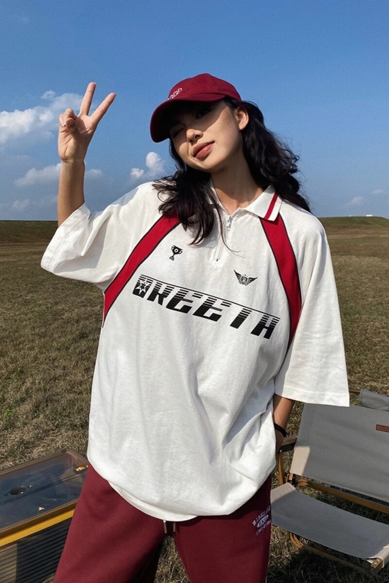 1506/Q30490/P35美式拼接撞色POLO衫足球服插肩袖短袖T恤男女1,男装Polo衫,星座1506