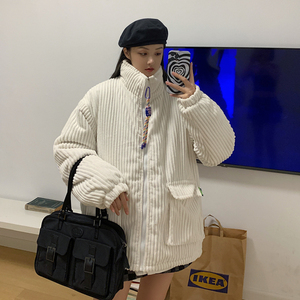 1506/MY33/P85灯芯绒oversize冬季纯色加厚男女拉链宽松棉衣外套图片