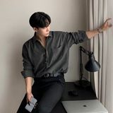 1506/QC550/P42东大门长袖衬衫男简约港风痞帅慵懒阔版休闲衬衣，男装衬衫，星座1506