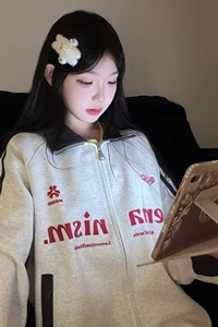 1506/Q6130/P61潮牌情侣美式复古赛车LOGO卫衣三条杠条纹帽衫1图片