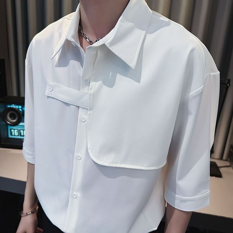 1506/QA67340/P39夏季薄款凉感男士痞帅休闲七分袖衬衫短袖衬衣,男装T恤,星座1506