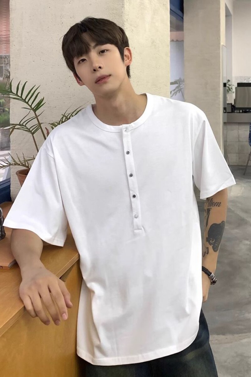1506/Q8440/P47老钱风排扣亨利领冰丝凉感针织T恤潮男百搭短T,男装T恤,星座1506