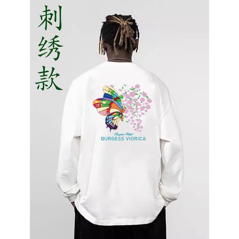 1506/QLT90020/P42潮牌风蝴蝶重工刺绣情侣T恤男休闲螺口长袖，男装T恤，星座1506