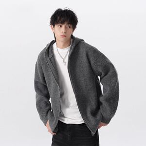 1506/QL1080/P62美式针织开衫外套男秋冬季潮牌毛衣连帽外套1图片