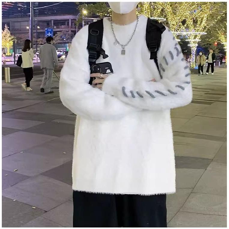 1506/QMY5120/P56复古宽松圆领毛衣潮牌设计感内搭打底衫,男装T恤,星座1506