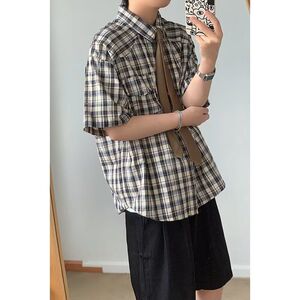 1506/QC1260/P40复古衬衫男夏装港风学生宽松小众男装上衣外穿图片