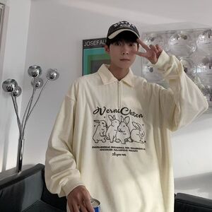 1506/Q1050/P34潮牌兔子刺绣长袖polo衫男秋华夫格情侣学院风卫衣图片