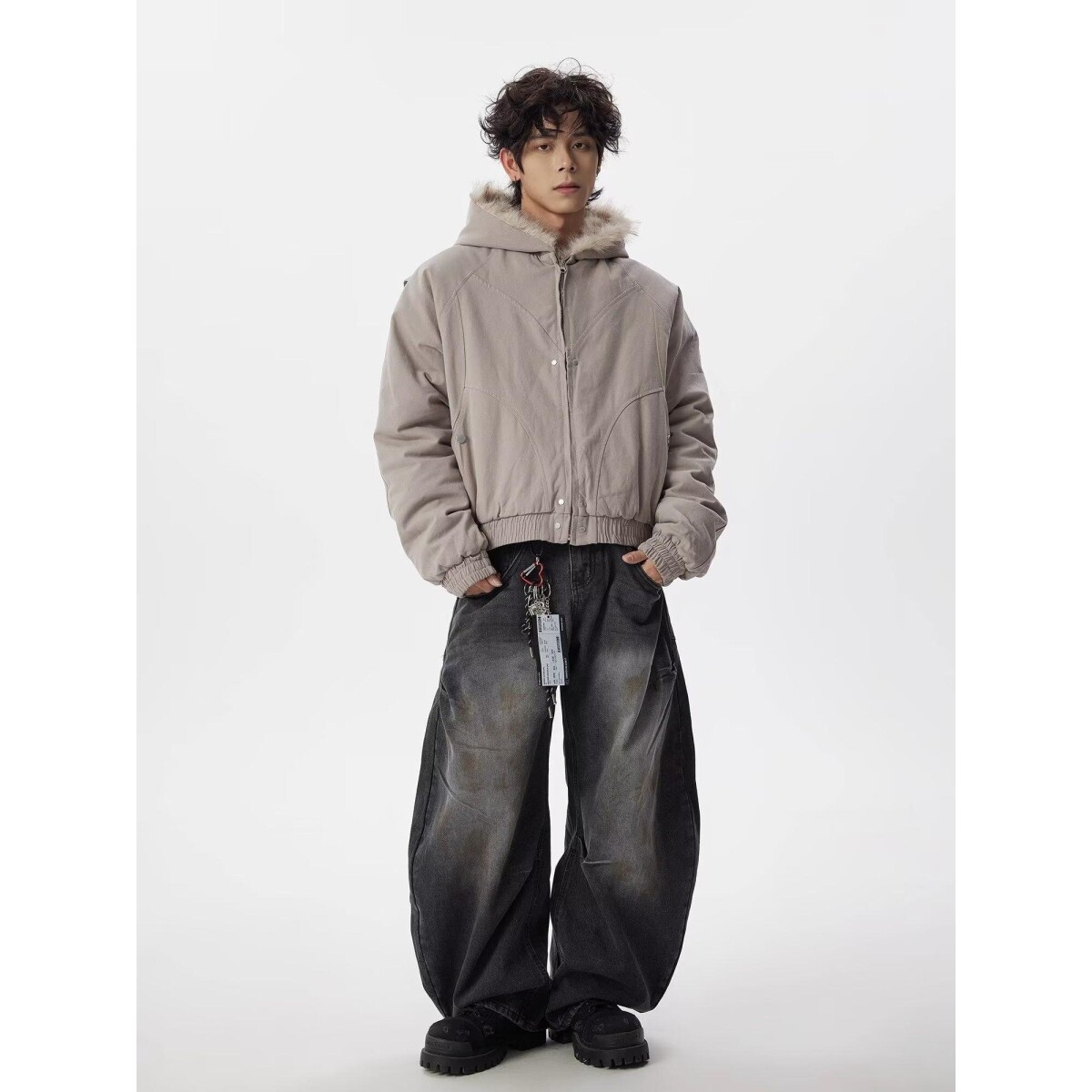 1506/Q86130/P90潮座山雕毛绒连帽棉服男女2025冬季美式棉衣,男装棉衣,星座1506