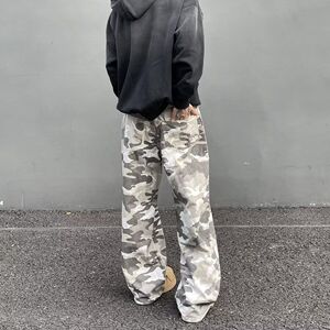 1506/QK11550/P43街头风灰白迷彩工装牛仔裤男直筒拖地裤2025年图片