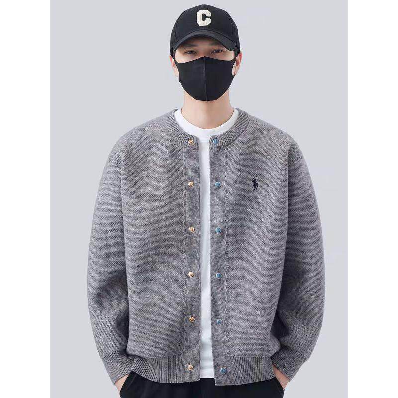 1506/QM060/P60新款棒球领粗针开衫纯色宽松休闲毛衣外套1图片